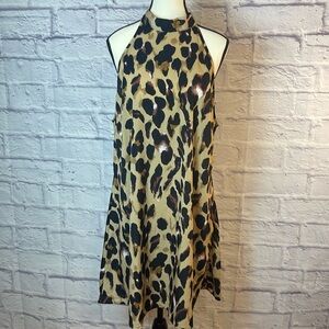 Flirty SHEIN Curve Sleeveless Animal Print Mini Dress Size 14(1XL) Back Tie Col…